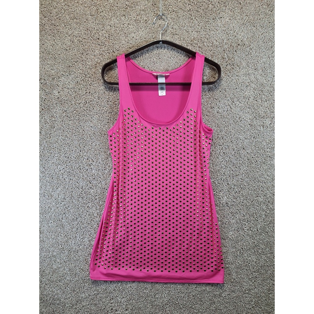 Juicy Couture Tank Top Womens Small Pink Stretch Studded Sleeveless Scoop Neck